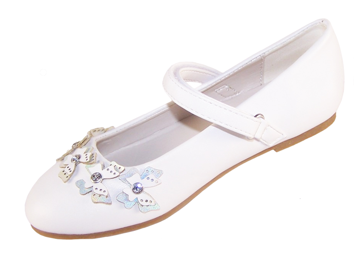 Girls white flower girl ballerinas and bag with butterfly trims-6500
