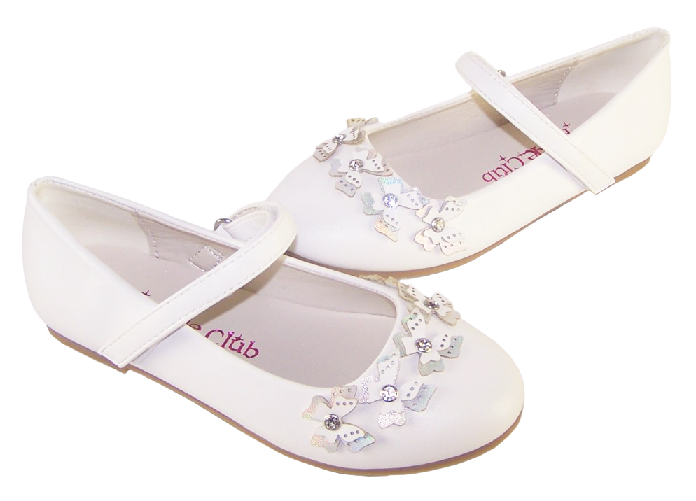 Girls white flower girl ballerinas and bag with butterfly trims-6502