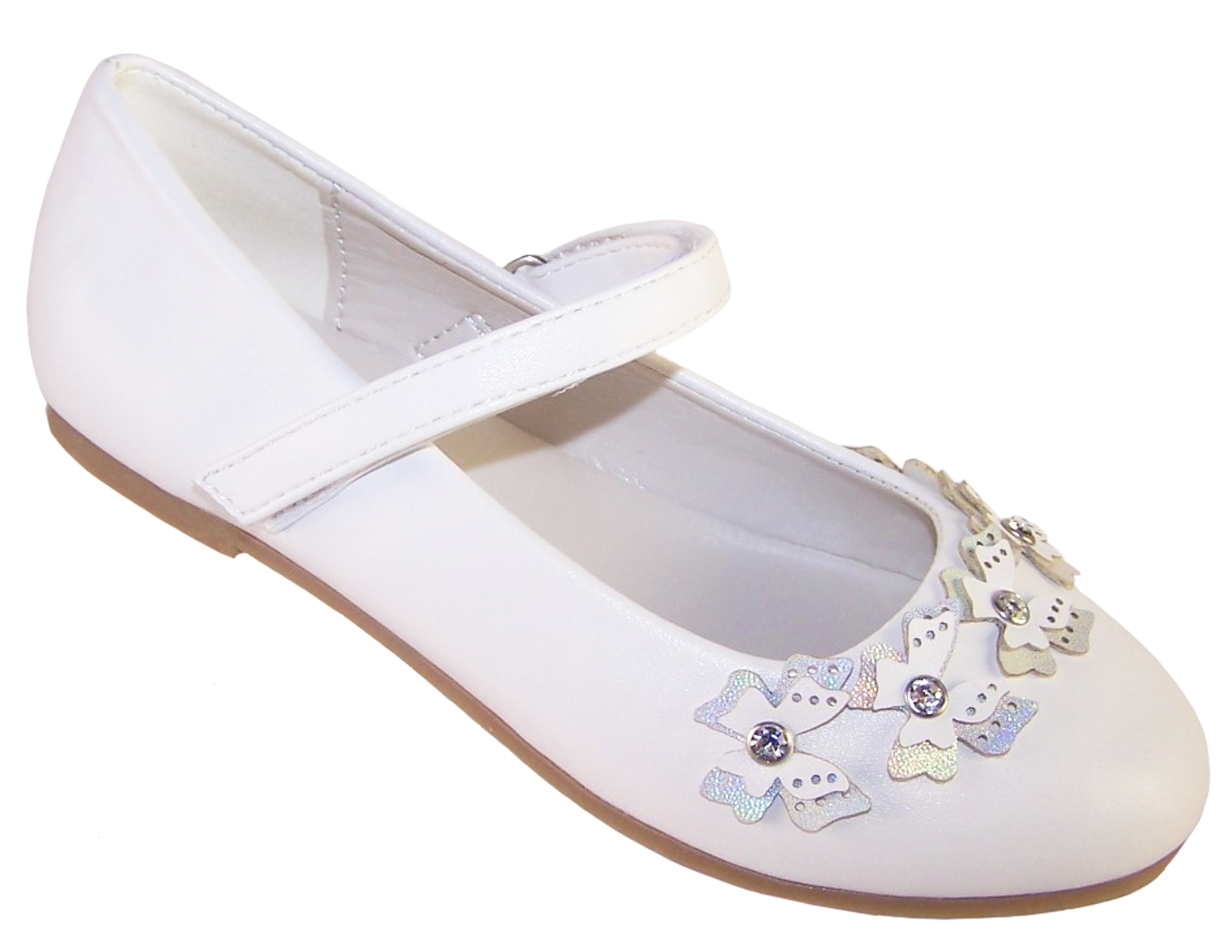 Girls white flower girl ballerinas and bag with butterfly trims-6501