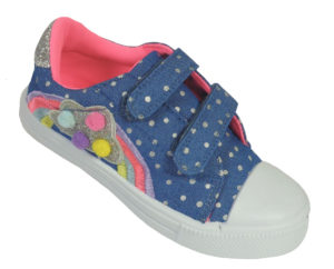 Young girls blue and rainbow sparkly trainers