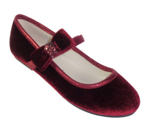 Girls dark red velvet ballerina party shoes