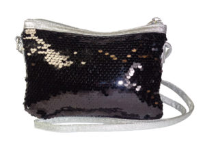 Childrens black and silver sparkly sequin overbody bag