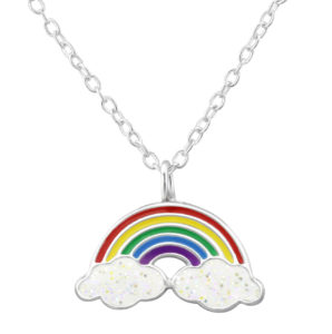 Girls sterling silver and epoxy colourful rainbow necklace