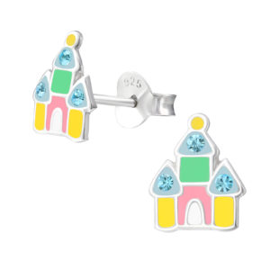 Girls colourful crystal and epoxy castle earrings
