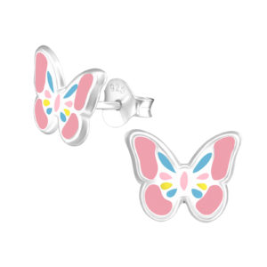 Girls sterling silver and epoxy butterfly stud earrings