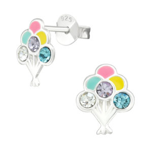 Girls colourful balloon crystal stud earrings