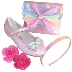 Pale pink sparkly ballerina shoes, matching bag and hair sets