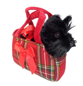 Children's black Scotty Dog in a cute red bag