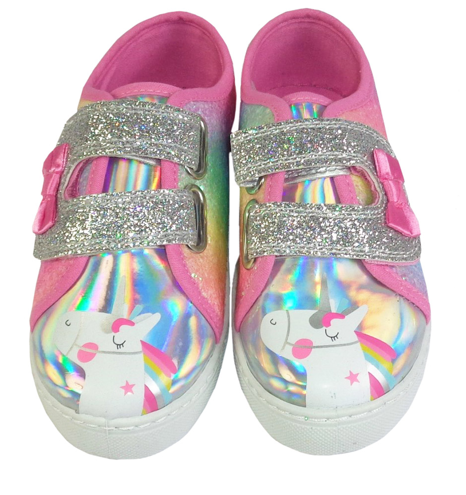 Girls Unicorn Silver Rainbow Glitter Jogging Trainers Shoes Size 7-1 