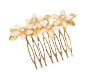 Girls sparkly gold and ivory flower hair comb