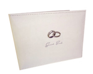 Wedding guest book with sparkly silver rings