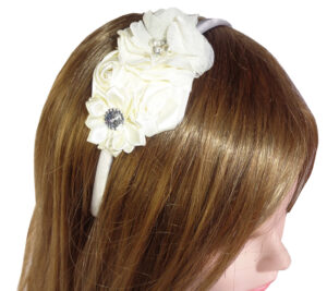 Girls ivory satin flower headband