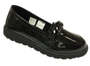 Older girls black patent loafer fashion school shoes
