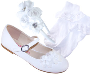 Girls white ballerina special occasion shoes socks and hairband set
