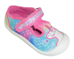Young girls pink rainbow and Unicorn canvas shoes