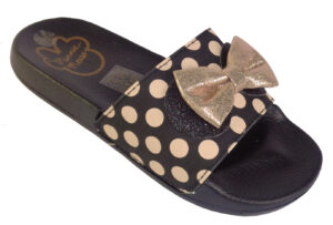 Girls Minnie Mouse black and rose gold slider sandals