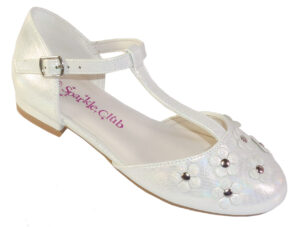 Girls ivory low heeled t-bar flower girl shoes
