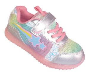 Young girls sparkly rainbow trainers with flashing lights