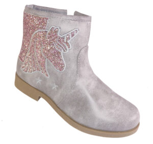 Girls pewter and sparkly pink Unicorn ankle boots