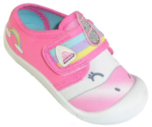 Young girls Unicorn sparkly pink canvas trainers