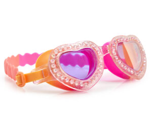 Girls fun heart shaped pink and peach swimming goggles with gems