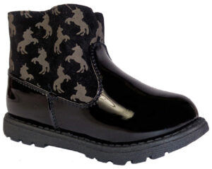 Young girls black ankle boots with unicorn pattern