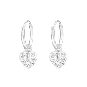 Girls Sterling Silver Crystal Heart Hoop Earrings