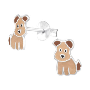 Girls Dog 925 Sterling Silver Colourful Ear Studs