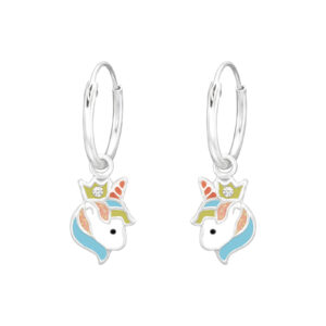 Girls Unicorn 925 sterling silver hoop earrings with crystals