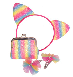 Childrens rainbow sparkly hair and purse accessory set