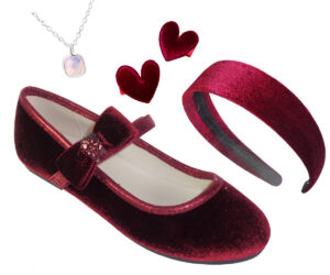 Girls red velvet ballerina with red velvet accessories set