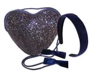 Girls dark blue glitter heart bag and hair accessory set