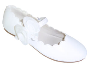 Girls white ballerina occasion shoes with double rose trim