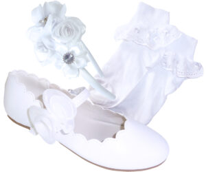 Girls white ballerina occasion shoes socks and hairband set