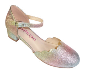 Girls rainbow glitter low heeled occasion shoes