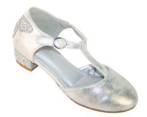 Girls silver sparkly low heel dress up shoes